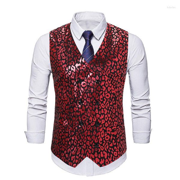 Herrenwesten Rot Sexy Leopard Anzug Weste Männer 2023 Marke Slim Fit Zweireiher Weste 70er Jahre Disco Party Gilet Kostüm Homme