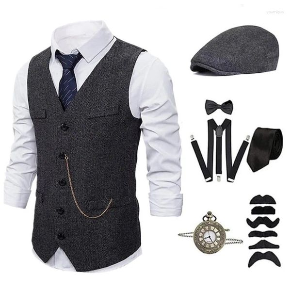 Chalecos masculinos Retro 1920. Distugo Gatsby Dinard Dinner Fiesta Gentleman Cogla de copa Tada Varita Conjunto de rol de negocios casuales