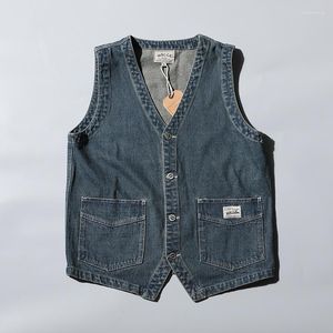 Heren Vesten Retro Denim Vest Mannen Mouwloze Cargo Jas Harajuku Stijl Tooling Jean Cowboy Mode Wasitcoat Herenkleding