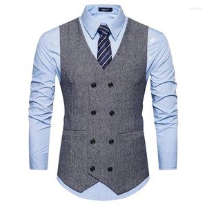 Herenvesten Retro visgraatvest Mode V-hals Double Breasted Tweed Echt zakpak Brits Casual Vintage Gentleman Leisure