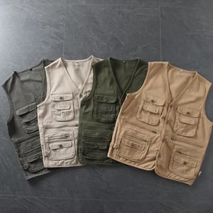 Gilets pour hommes Ropa Hombre tendance américaine multi-poches outillage gilet court japonais rétro veste décontractée haut vêtements 230927