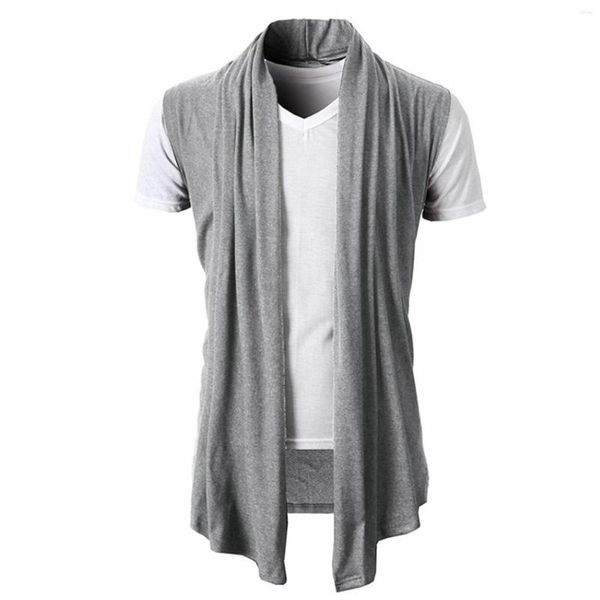 Gilets pour hommes à volants col châle cardigan kimono sans manches ouvert avant gilet bohème vêtements léger longue longueur drapé cape