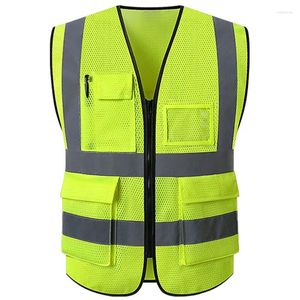 Gilets pour hommes gilet de sécurité maille haute visibilité réfléchissante avec poches et fermeture à glissière travaux de construction