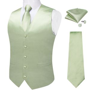 Gilets pour hommes Sage Green Solid Soie Costume Gilet pour hommes Cravate Mouchoir Boutons de manchette Fête de mariage Formelle Tuxedo Mâle Blazer Gilet 230316