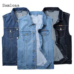 Gilets pour hommes Samlona Plus Taille Hommes Denim Vestes Sans Manches Jean Mens Mode Simple Gilet Gilet Manteaux Solide Bleu Casual Jeans Veste 231005