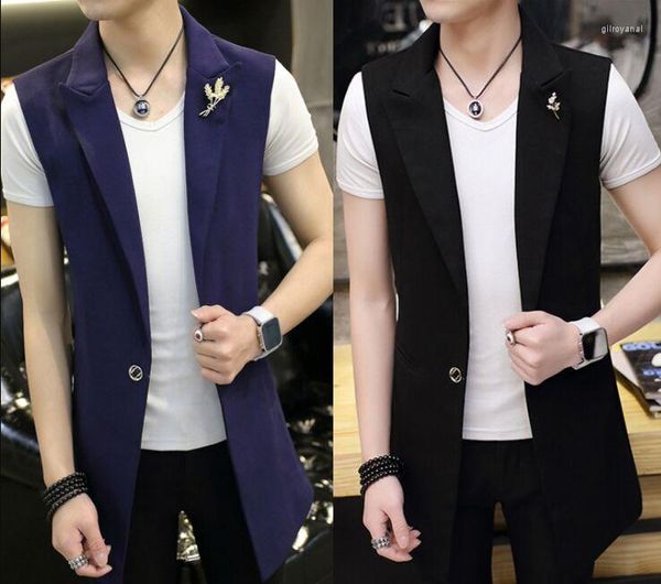 Gilets pour hommes vendant des vêtements pour couples femmes hommes mode mince costume d'amoureux moyen-long manteaux sans manches vestes 3 couleurs