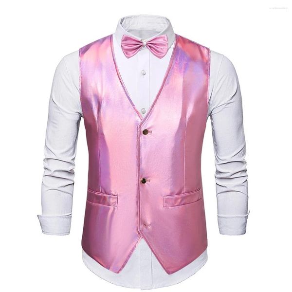 Gilets pour hommes Sexy Rose Costume Métallique Gilet Hommes 2023 Marque Slim Fit Fête De Noël Gilet Mariage Porm Événements Gilet Costume Homme