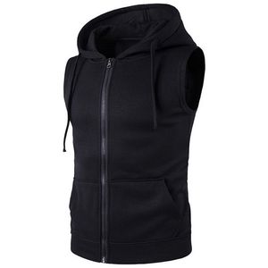 Gilets pour hommes Shujin Hommes Mode Solide Sweats à capuche sans manches Cardigans Veste Automne Printemps Poches à glissière Mens Casual Gilet Tops 220926