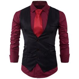 Heren Vesten Shujin Slanke Zakelijke Pak Vest Breasted Solid Color Gentleman Male Vintage Retro V-hals Mouwloze jassen