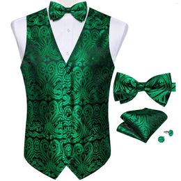 Herenvesten zijden paisley vest voor man jurk tuxedo accessoire mode mode heren groene vest zakdoek manchetknopen bowtie zakelijk gedicht