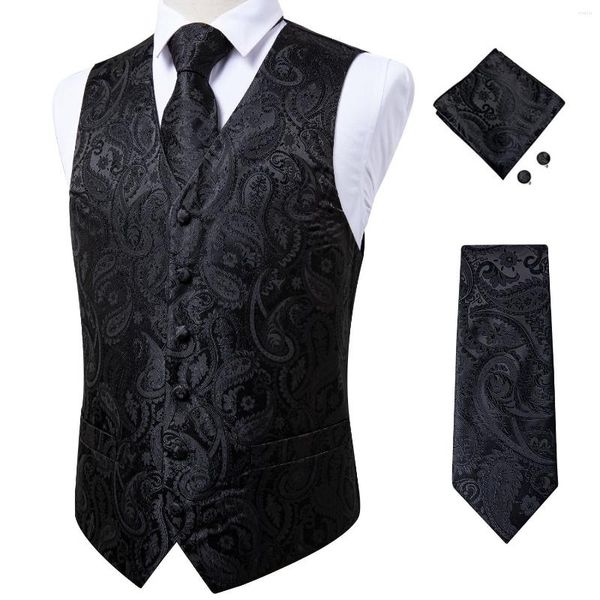 Chalecos de hombre Chaleco de traje de seda Hombres Blazers de esmoquin Chaleco de Paisley negro Conjunto de corbata Ropa Vestido de novia Chaqueta