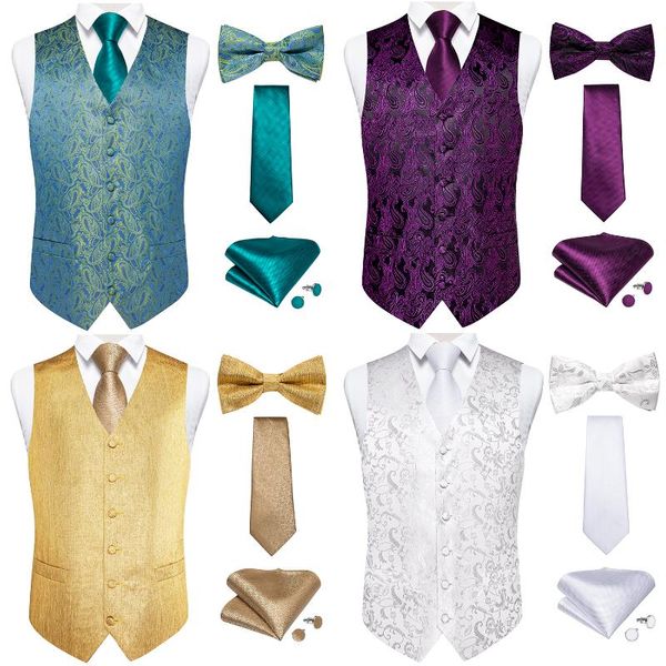 Chalecos para hombre, chaleco de seda, conjunto de pajarita, calidad Floral, vestido de negocios para boda, traje de fiesta, colocación, hombre, corbata, gemelos
