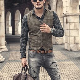 Hommes gilets argent Plaid costume pour hommes laine Tweed décontracté Slim Fit gilet mal affaires garçons d'honneur mariage 230222