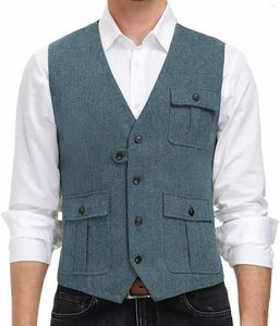 Herenvesten Zilverkleurig pakvest voor heren Wol Tweed Casual vest Formeel zakelijk bruidsjonkers Bruiloft