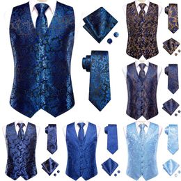 Vêtes pour hommes Sky Navy Royal Blue Blue Silk Mens Waistcoat Tie Set Souples sans manche