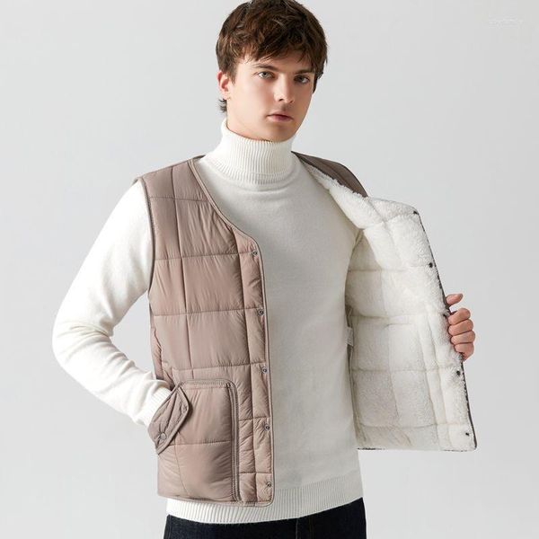 Chalecos para hombre, abrigo sin mangas, chaleco de Cachemira de cordero para hombre, chaqueta de invierno de marca, chaleco impermeable, chaquetas delgadas de un solo pecho