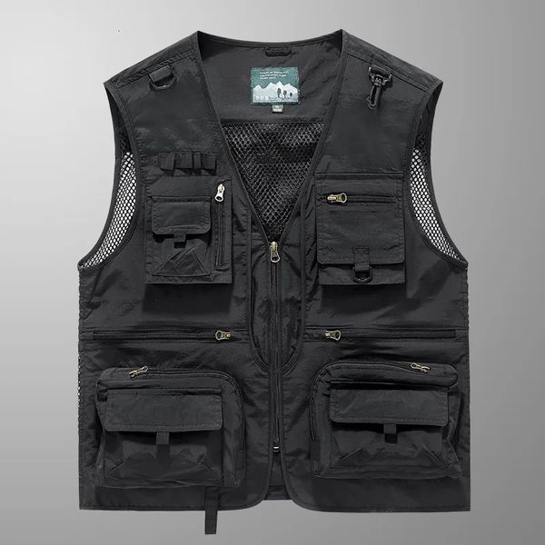 Gilets pour hommes Veste sans manches Mode Pêche pour poche Pographie Gilet Casual Printemps Automne Extérieur Militaire Noir 2023 231012