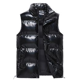 Hommes gilets sans manches veste mode brillant gilet hiver chaud poches coton rembourré vestes mâle blanc noir automne gilet 5XL 221116