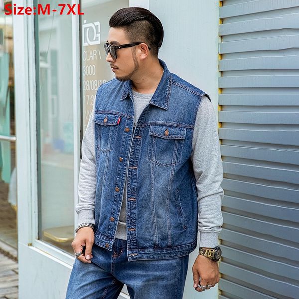 Herrenwesten Ärmellose Jeansjacke Herrenweste Denim Männlich Plus Size Motorrad Schwarz Blau 4XL 5XL 6XL 7XL Cowboy Boys Übergroße koreanische Weste 230904