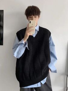 Chalecos para hombres Sweaters de punto sin mangas para hombres negros v cuello chaleco ropa ropa de ropa 100 puro cachemira x s lana japonesa harajuku moda