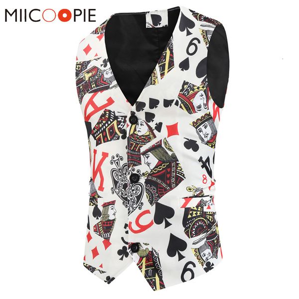 Gilets pour hommes Cartes à jouer sans manches Imprimé Chalecos Para Hombre Multi Pattern Slim Fit Tuxedo Suit Vest Hommes Casual V-Neck Gilet Veste 230331