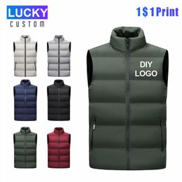 Gilets pour hommes Gilet sans manches col montant pour hommes épaissir la veste vers le bas coupe-vent manteau d'hiver société d'impression personnalisée marque bricolage gilet chaud 230904