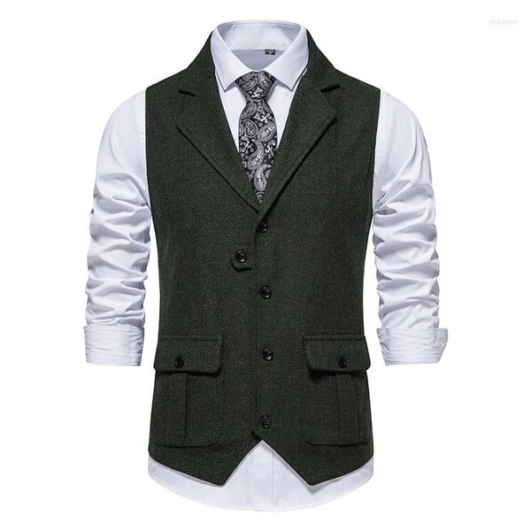 Chalecos de hombre Slim Fit ocio algodón Borgoña chaleco Caballero Herringbone negocios marrón chaleco Blazer para boda novio de talla grande