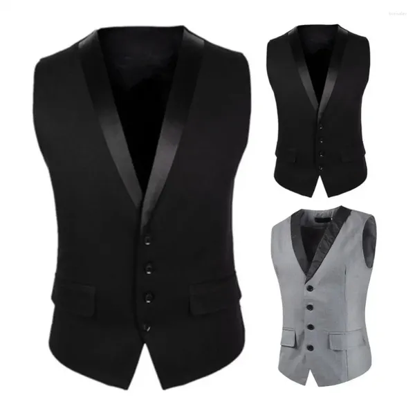 Gilets pour hommes Slim Fit Hommes Costume Gilet Couleur Solide Épissage Col V Gilet sans manches Poches à poitrine unique Veste d'affaires formelle