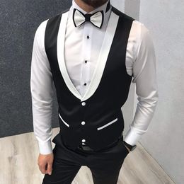 Gilets pour hommes Slim Fit hommes gilet pour mariage marié smoking costume blanc et noir personnalisé mode manteau 230705