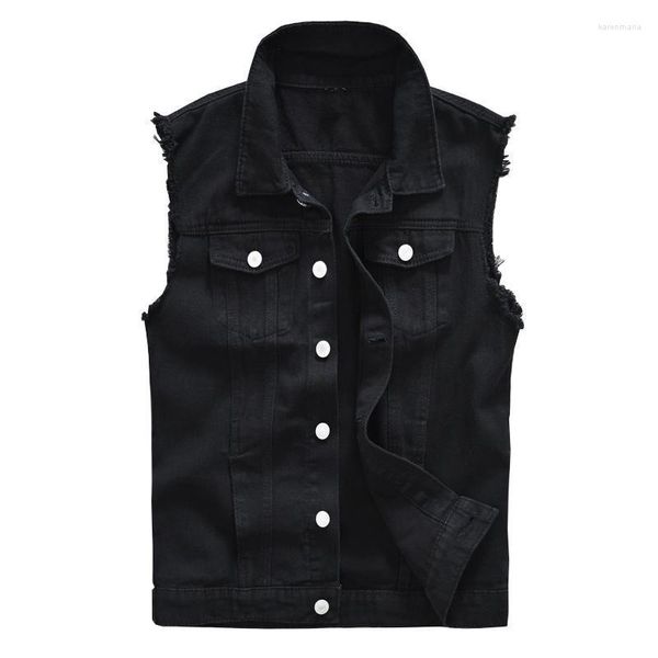 Gilets pour hommes Sokotoo Black Jean Vest Slim Fringe Denim Gilet sans manches Débardeur Kare22