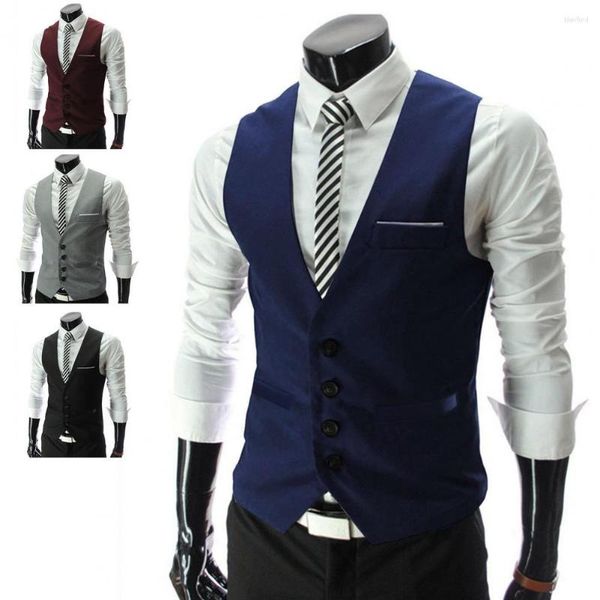 Gilets pour hommes couleur unie texture douce costume gilet boutons fermeture gilet formel mariage