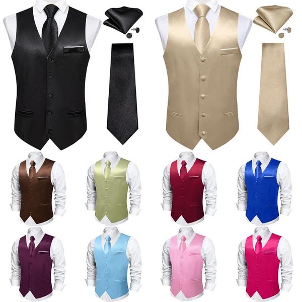 Gilets pour hommes Solide Satin Costume Gilet Cravate Ensemble Noir Blanc Bleu Rouge Mariage Tuxedo Business Gilets De Luxe Prom Social Veste Sans Manches