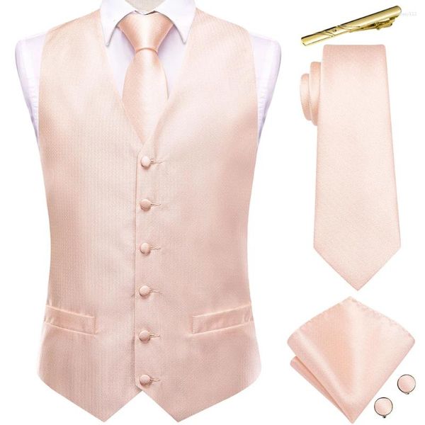 Chalecos para hombres Boda sólida Hombres Chaleco de seda Desnudo Rosa Azul Rojo Negro Chaleco Corbata Hanky Gemelos Clips Fiesta de negocios Regalo Hi-Tie