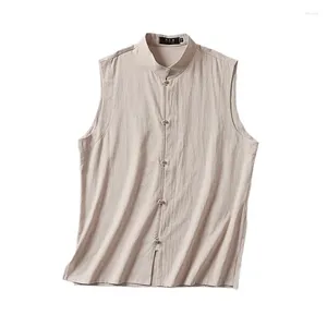 Vêtes pour hommes printemps et automne de style chinois Coton grand hanfu gilet sans manches