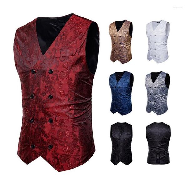 Gilets pour hommes printemps et automne gilet brodé à double boutonnage col en V gilet de marié mode homme scène costume vêtements