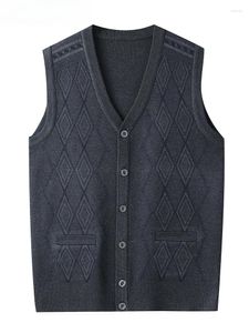 Vaites pour hommes printemps automne ventre masculin sweater sans manches vestes tricots chauds à carreaux à carreaux décontractés bouton de manteau