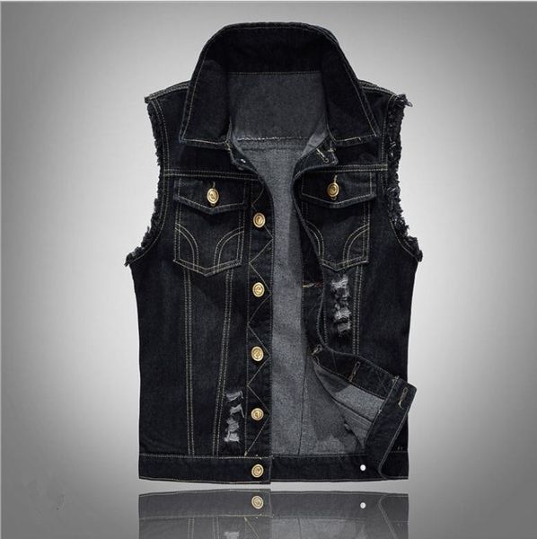 Hommes Gilets Printemps Automne Vintage Design Hommes Denim Gilet Mâle Noir Sans Manches Vestes Trou Jeans Marque Gilet Gilet Tops S6Xl J2861 230613