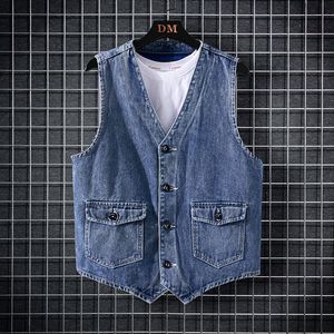 Hommes gilets printemps été hommes Denim gilet veste mode lâche personnalité dos sangle décontracté bleu mâle sans manches Jean manteau 230320