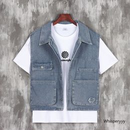 Gilets pour hommes Printemps Été Veste en jean sans manches Outillage Gilet Hommes Jeans Lâche Gilet Mode Coréenne Jeunesse Cargo Manteau Multipocket Bleu 230420