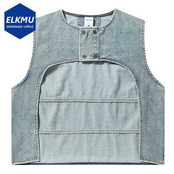 Gilets pour hommes Streetwear Hip Hop Denim Gilets Hommes Arc Cut Mode Jeans Gilet Noir Bleu Harajuku Surdimensionné Techwear Darkwear Gilet Y2K Tops 230915