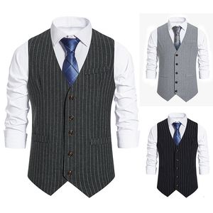 Gilets pour hommes Stripe Vest Costume Single Breasted Designer Marque Sans manches Manteau formel Top Robe adulte Tuxedo 230724