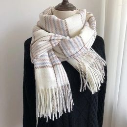 Chalecos para hombre Estilo Pashmina Bufanda a cuadros para mujer Cuello engrosado y cálido con borlas en otoño e invierno