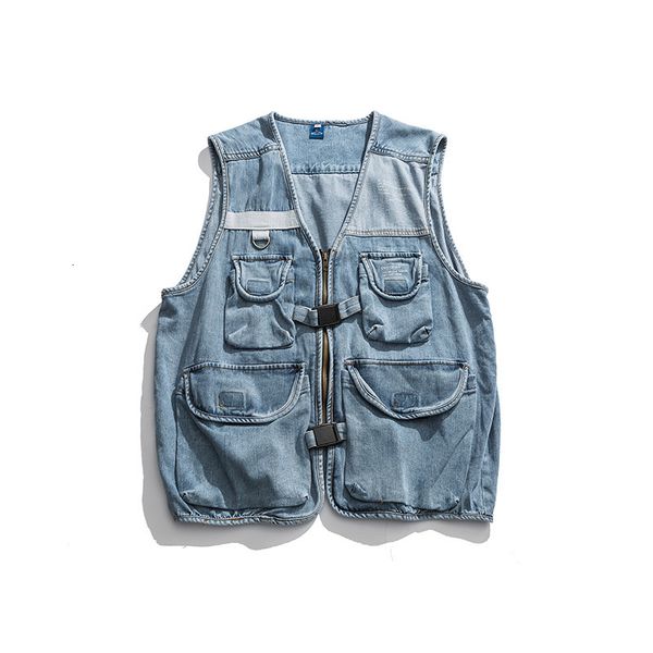 Hommes Gilets Élégant Cool Hommes Denim Gilet Coupe Ample Rue Vintage Multi Poches Rétro Gilet Sans Manches Jeans Veste Pour Hommes 230704