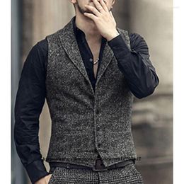 Herenvesten Pak Retro -stijl Wool Herringband Formele zakelijke vest WAISTCOAT GROEMSMEN Slim Fit voor bruiloft Homme Gilet Guin22