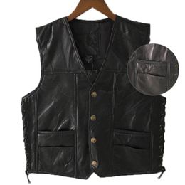 Gilets pour hommes costume gilet en cuir noir col en V rétro outillage gilet Steampunk vêtements moto pour hommes mariage 231218