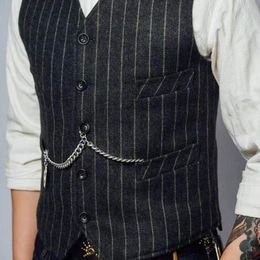 Herenvesten Pak Vest Black Plaid Herringbone Wol Tweed Retro Tooling Gestijgcoat Plus Size Voor Grooms Kostuums Trouwjurk