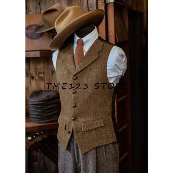 Gilets pour hommes Gilet de costume en laine marron Tweed Gilet d'affaires veste décontractée Slim Fit Gilet Homme pour Groosmen Homme mariage 231202