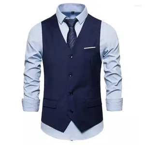 Heren Vesten Pak Vest Zakelijke Formele Jurk Vest Smoking Voor Mannen Marineblauwe Blazer V-hals Enkele Breasted 3 Zakken