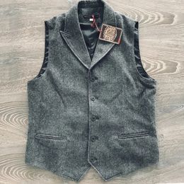 Herenvesten Pak Vest Donkere grijs op maat gemaakte kraag bruiloft wol Tweed Business Waastcoat Jacket Casual Slim Fit Gilet Homme 230222