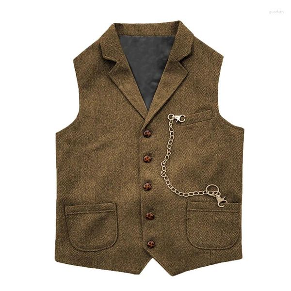 Gilets pour hommes Gilet de costume pour hommes mâle classique hommes marron gilet cowboy gilet homme robe tweed costumes sans manches affaires formelles